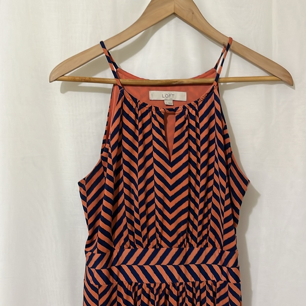 Loft Orange with Blue Striped Halter Maxi Dress a307 - Picture 2 of 6